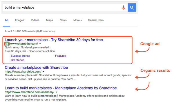 Google search ads results