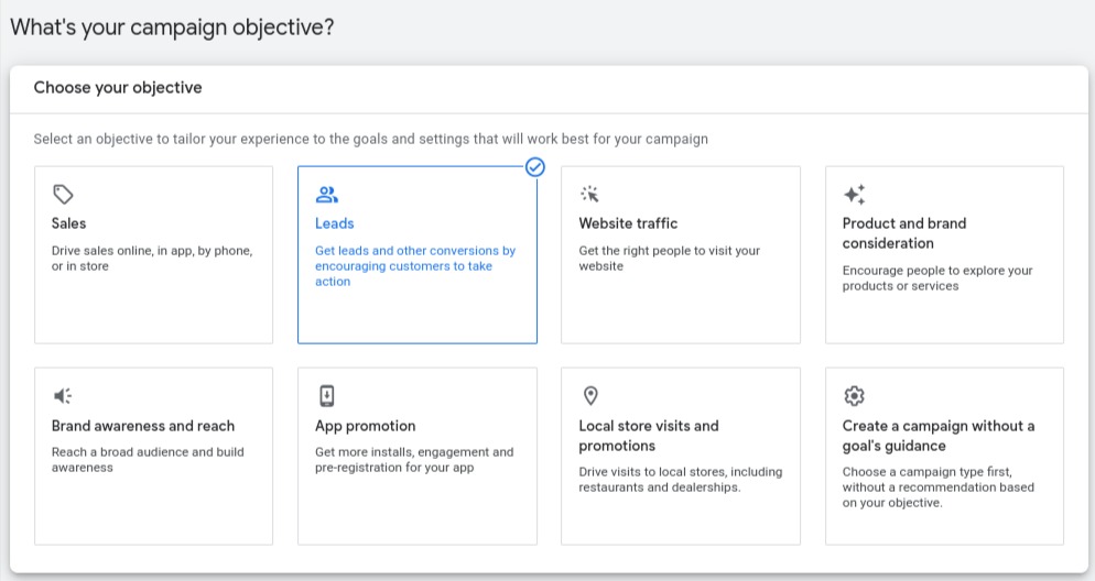 Determine the campaign objective 2 - google ads for real estate
