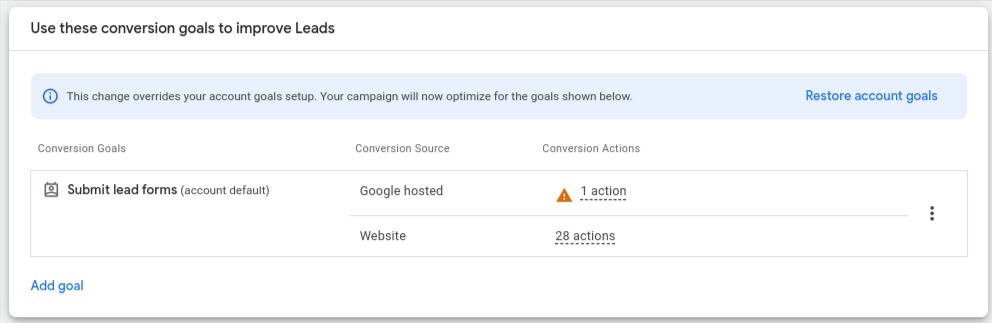 set conversion goals - google ads for real estate