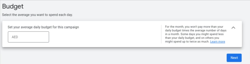 budget section in google ads for real estate